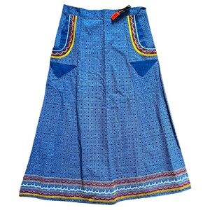 NWT Blue Embroidered Indian Maxi Skirt Pockets Patterned Women's size 32